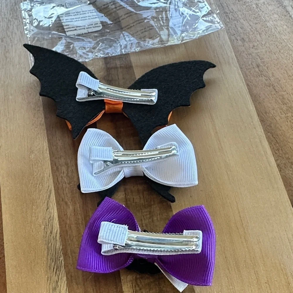 Halloween Bat and Spider Web Hair Bows Set